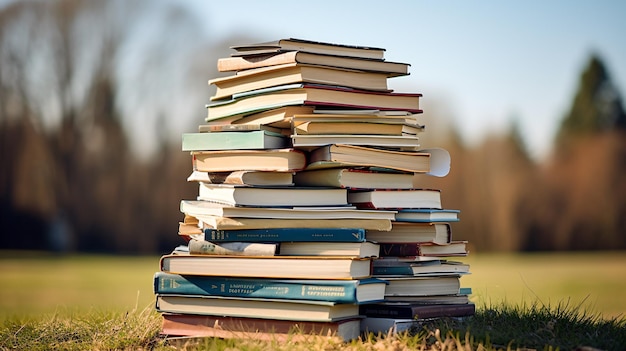 Pile of bright books Educational context School