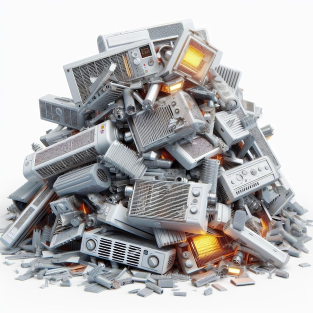 pile of broken heaters 3d white background