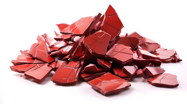 Pile broken shattered red tiles pieces and stone