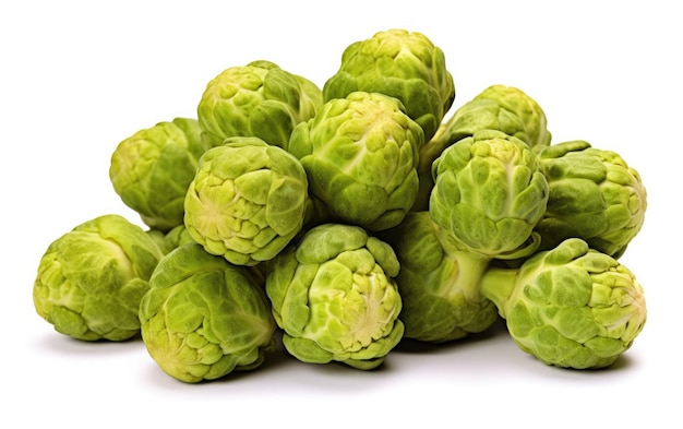 Pile of Brussels Sprouts on White Background Nutritious Vegetables Ready for Cooking and Meal Preparation