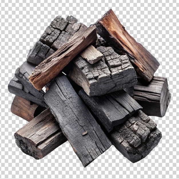 A pile of burnt wood on transparent background