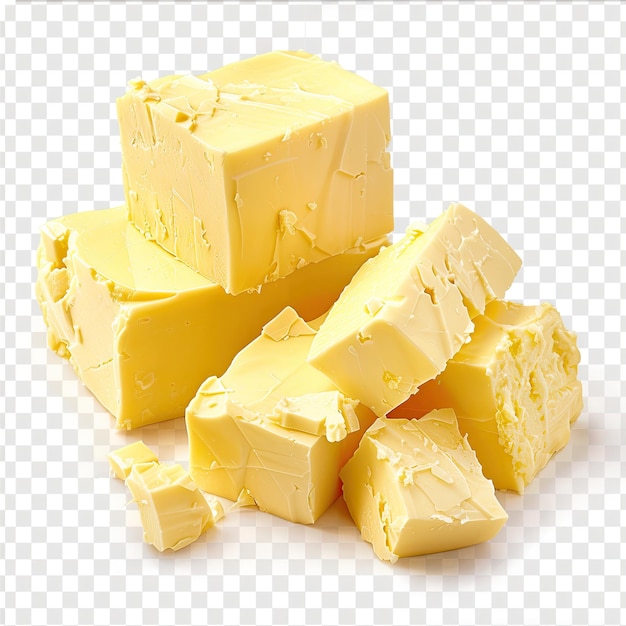 a pile of butter with a white background