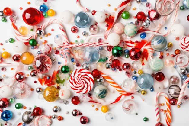 A pile of candy canes and other candies