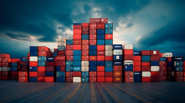 Pile of cargo containers at the port