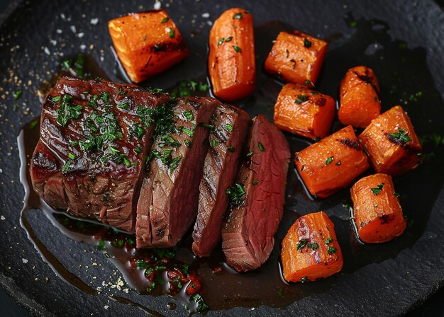 Photo a pile of carrots and potatoes with seasonings on them