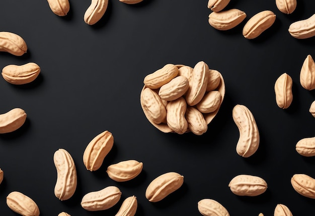 a pile of cashew nuts on a black background