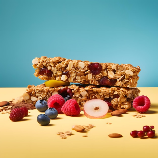 Photo a pile of cereals and raspberries are on a table