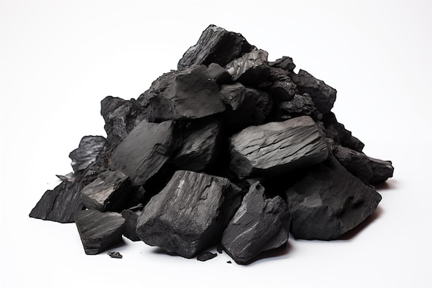 Pile of charcoal pieces isolated on white background