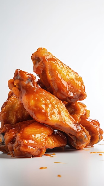 A pile of chicken wings sitting on top of a white table generative AI