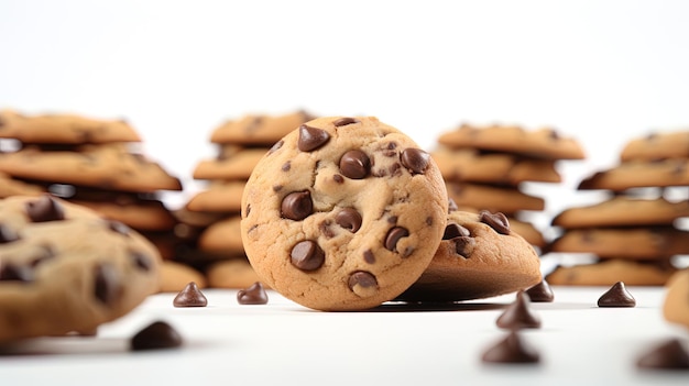 a pile of chocolate chip cookies with chocolate chips on them