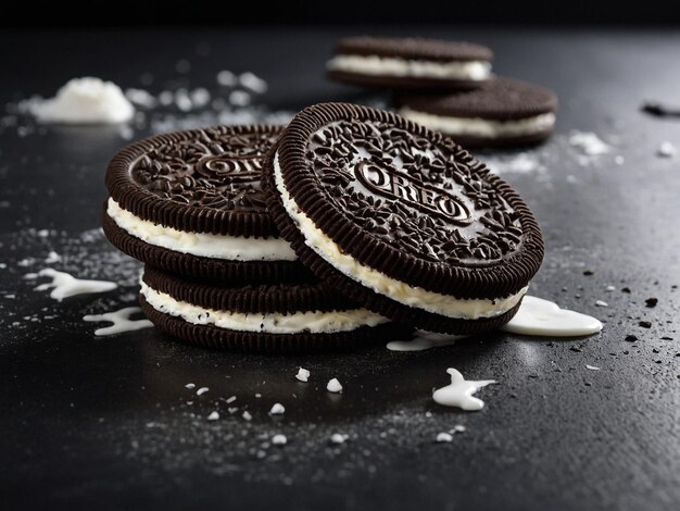 Photo a pile of chocolate chip cookies with a white powder on the top