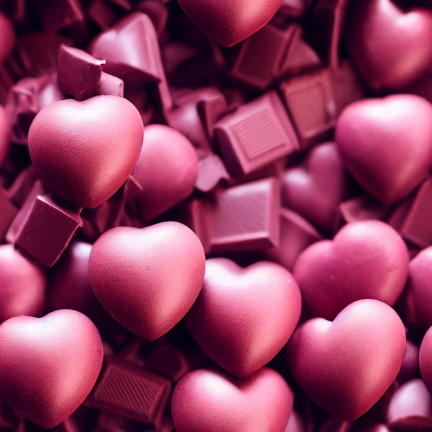 Pile of chocolate hearts sitting on top of each other generative ai