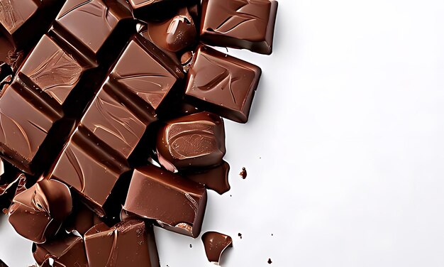 a pile of chocolate pieces on the white background