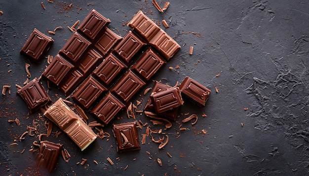 A pile of chocolates on a black background