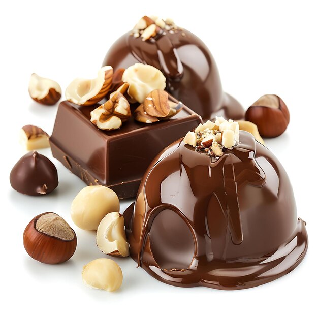 Photo a pile of chocolates with nuts and nuts on them