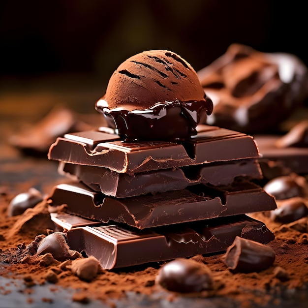 a pile of chocolates with the word chocolate on them