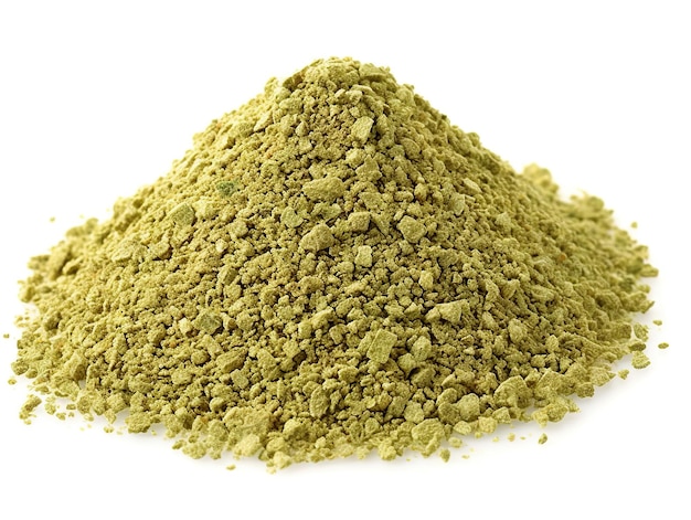 A pile of chopped green oregano on a white background