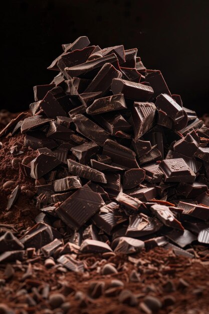 Photo pile chopped milled chocolate generative ai