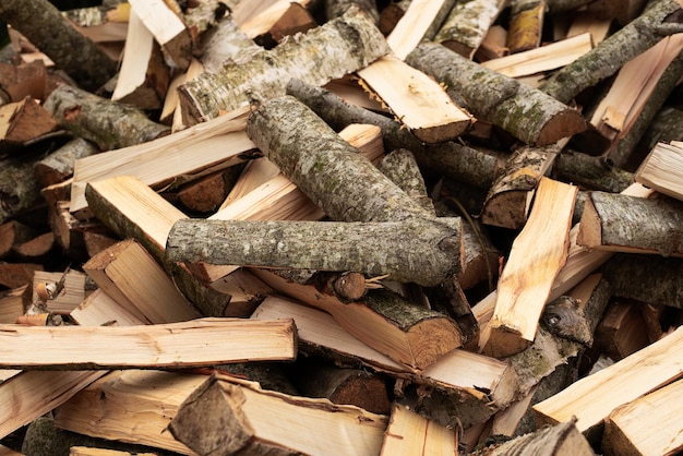 A pile of chopped wood. Firewood for kindling a furnace.