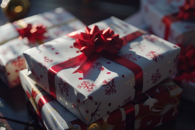 A pile of Christmas presents wrapped in festive paper Perfect for holiday giftgiving