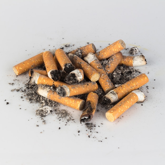 Pile cigarette stub ashes