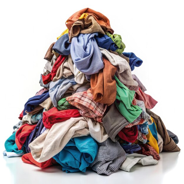 Photo pile of clothes on white floor generative ai