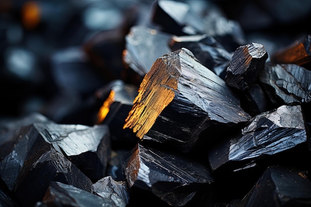 a pile of coals with a yellow piece of wood in the background