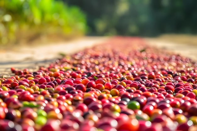 A pile of coffee beans in a field