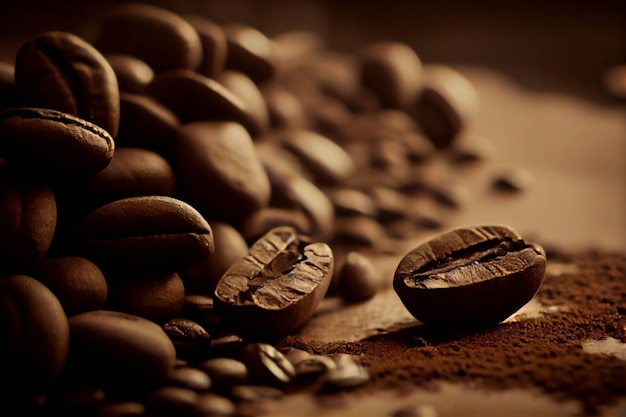 Pile of coffee beans sitting on top of a table generative ai