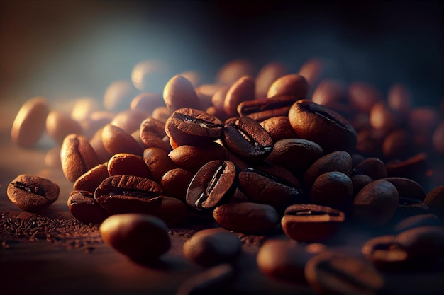 Pile of coffee beans sitting on top of a table generative ai