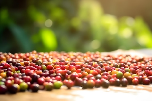 A pile of coffee beans on a table