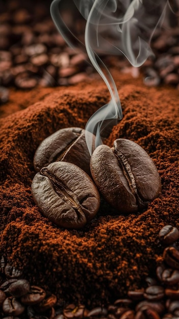 a pile of coffee beans with smoke coming out of them