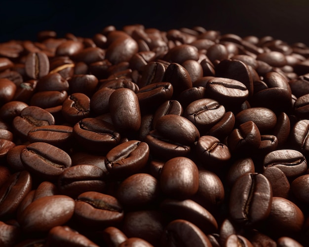 A pile of coffee beans with the word coffee on it