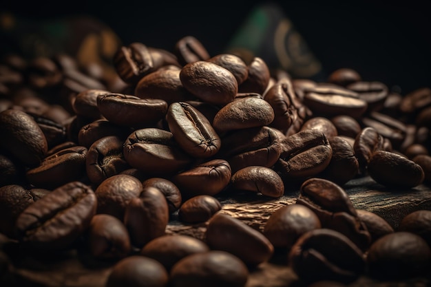 A pile of coffee beans with the word coffee on it