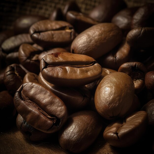 A pile of coffee beans with the word coffee on it