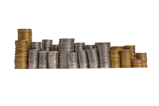 Pile of coins isolated on a white background