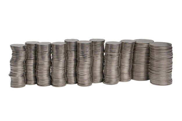 Pile of coins isolated on a white background