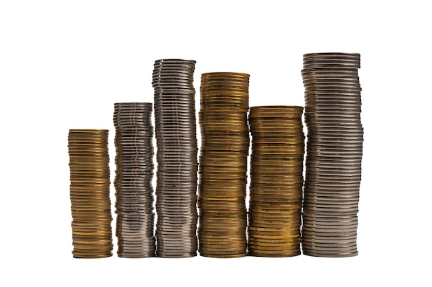 Pile of coins isolated on a white background