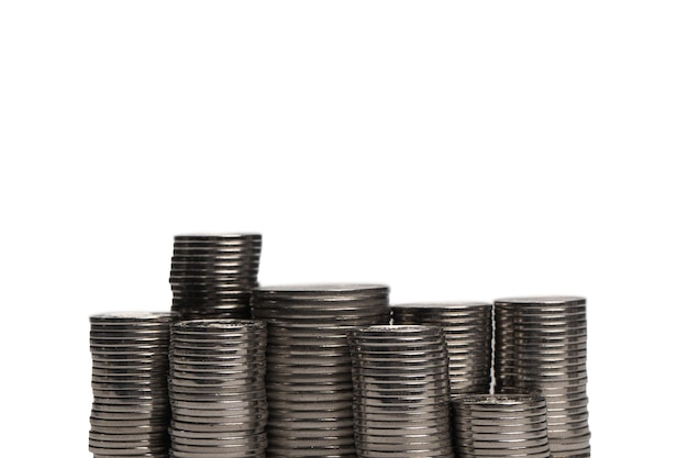 Pile of coins isolated on a white background