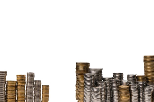 Pile of coins isolated on a white background