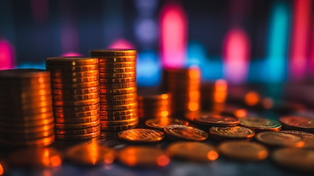 A pile of coins with a blurry background