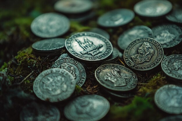 a pile of coins with a lion on the top and a lion on the top