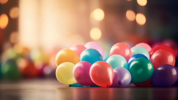 A pile of colorful balloons on a table