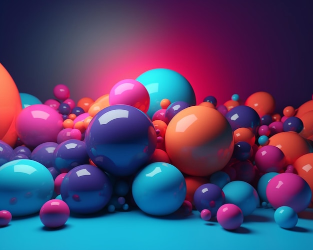 A pile of colorful balls is on a blue background