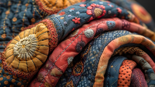 Photo a pile of colorful blankets with a flower pattern