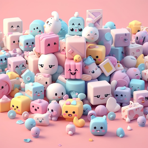 A pile of colorful cubes with a face on it.