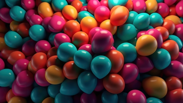 A pile of colorful easter eggs with the word easter on the bottom.