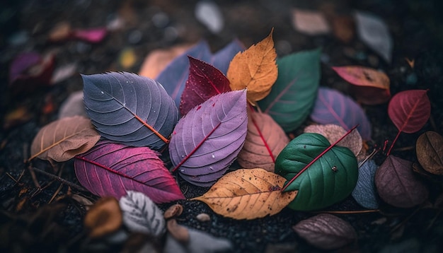 A pile of colorful fall leaves on the ground representing the beauty of autumn