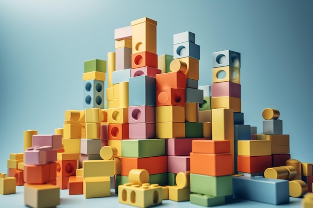 A pile of colorful lego blocks with the word lego on it.