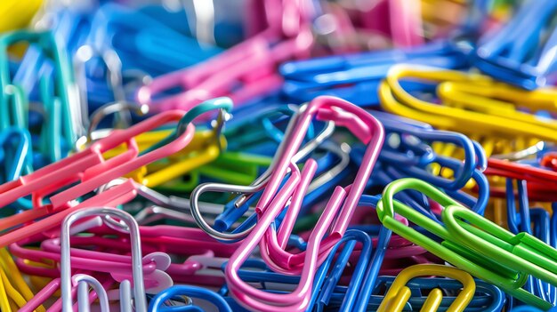 A pile of colorful paperclips